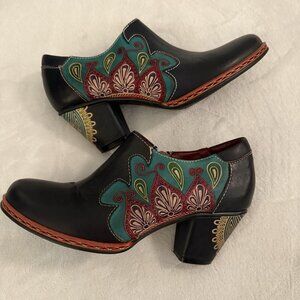 L'Artiste Zami Bootie Black Multi Color Ankle Boots Eu 38 U.S. 7.5/8 Boho Artsy